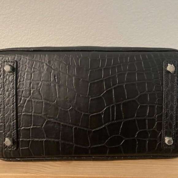 Black Crocodile Embossed Handbag Silver 30cm - Picture 6 of 9